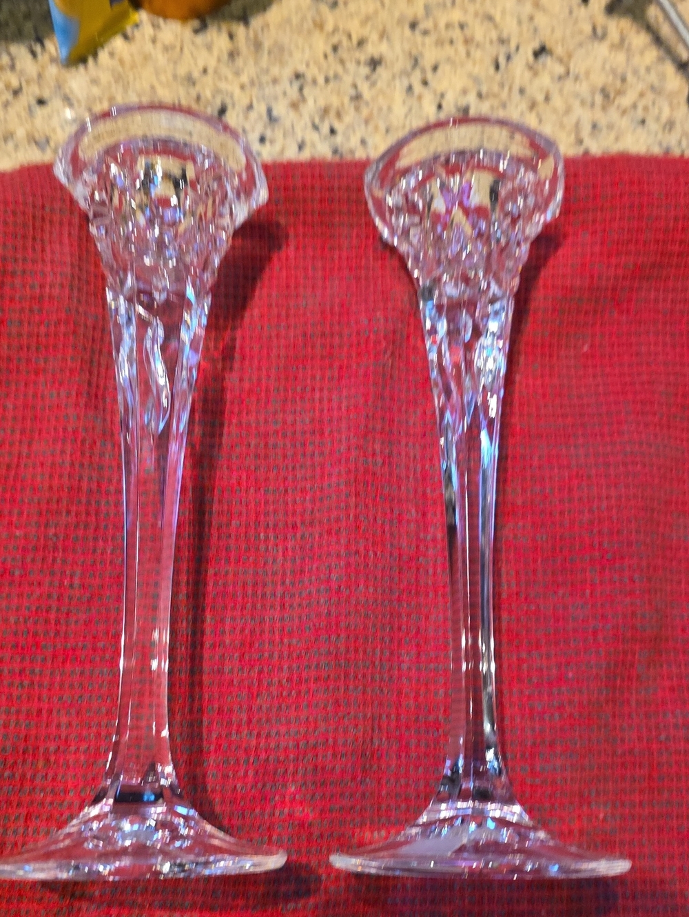 Crystal Candle Holders Pair - Clear Glass Home Accent